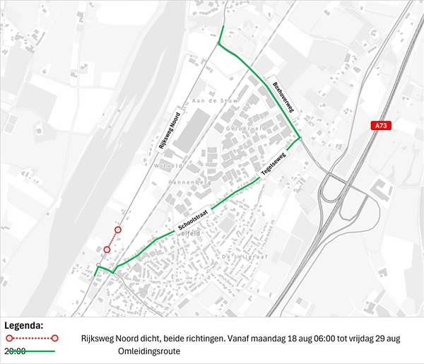 Omleidingsroute afsluiting Rijksweg Noord