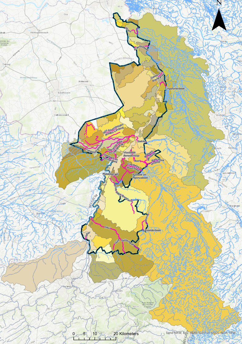 Kaart van limburg met grensoverschrijdende wateren