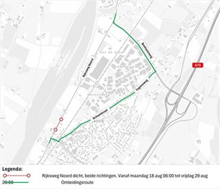 Omleidingsroute afsluiting Rijksweg Noord