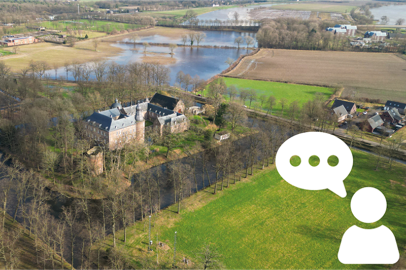 Omgeving met weilanden en water