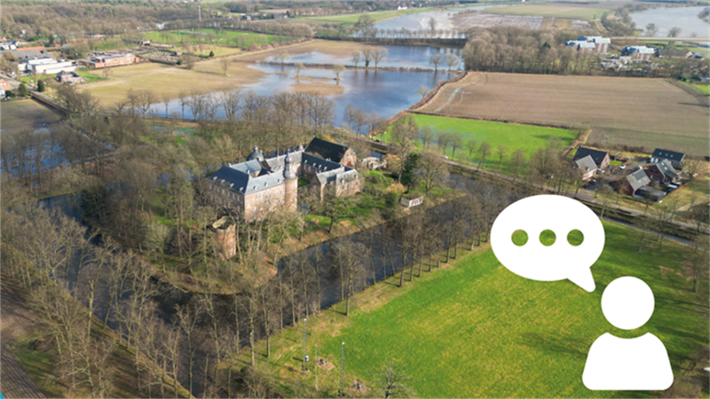 Omgeving met weilanden en water