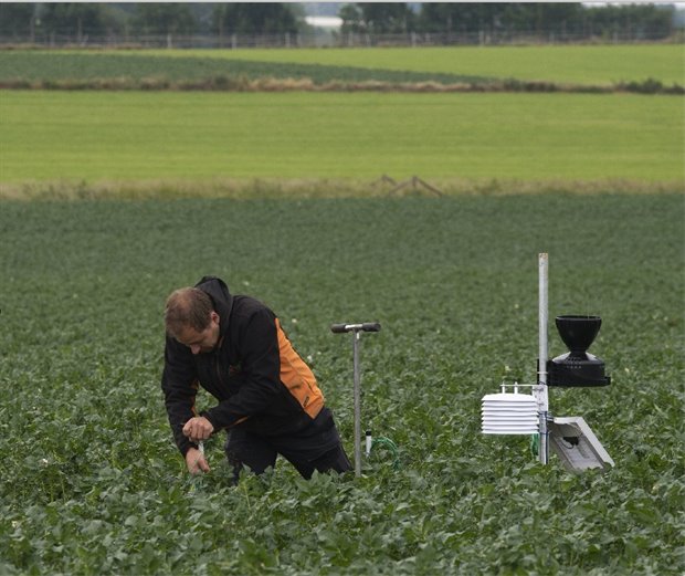 Plaatsen weerstation in perceel met aardappelen, Twan Wiermans