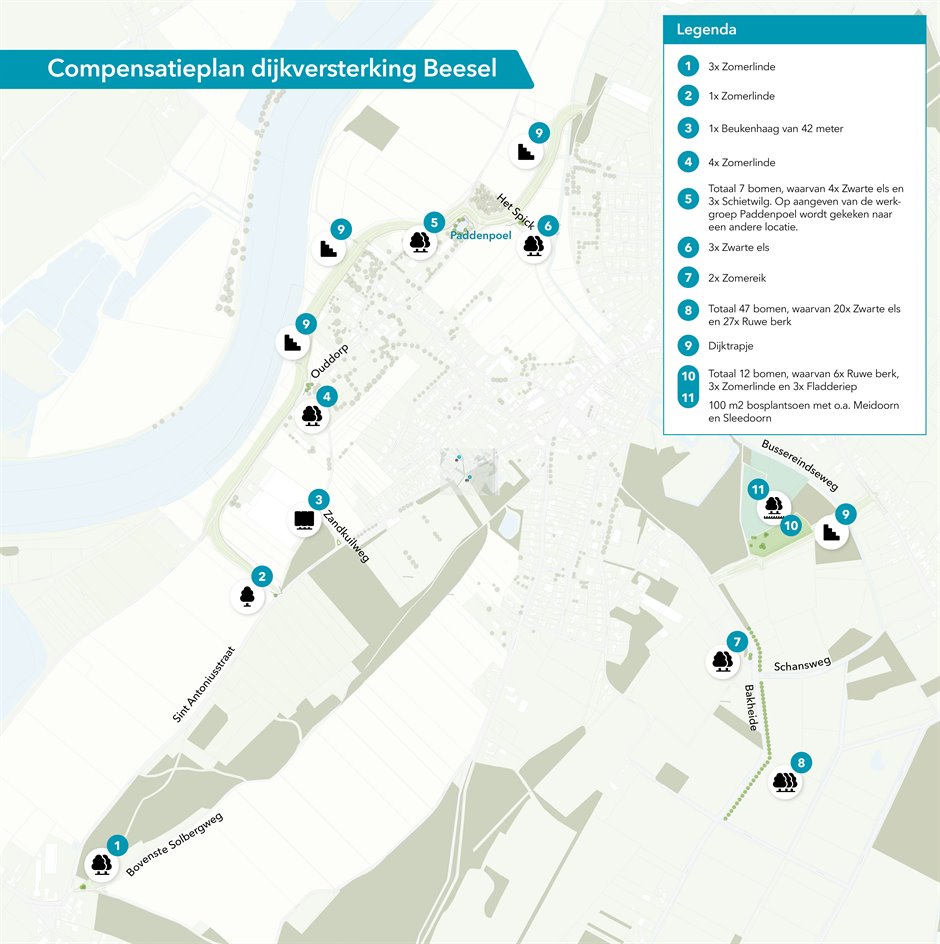 Kaart groencompensatie dijkversterking Beesel