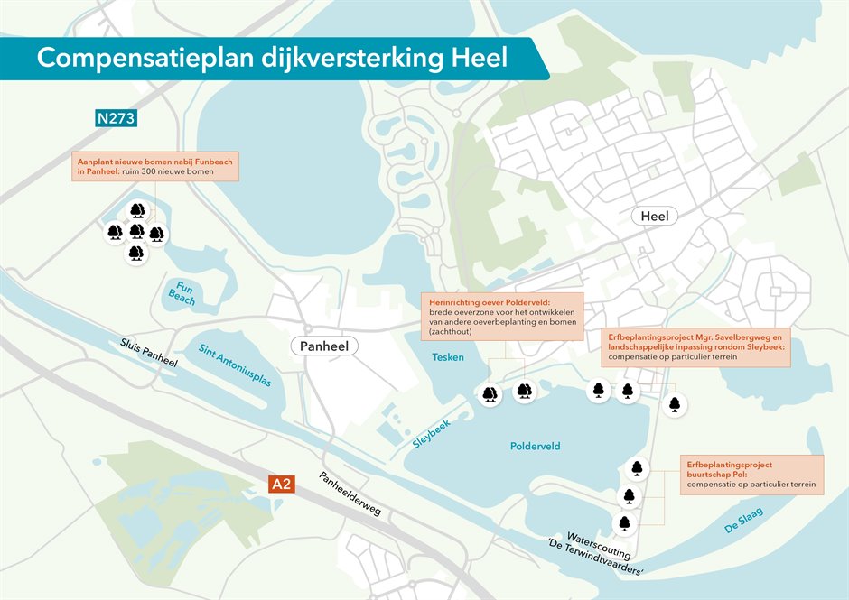 Kaart groencompensatie dijkversterking Heel